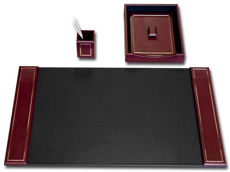 Burgundy  Leather 24Kt Gold Tooled 3Pc Desk Set  WAUCUSTD5637